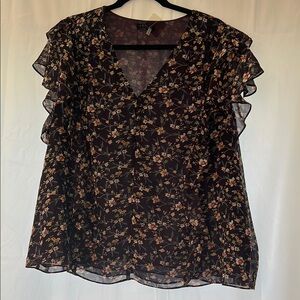 Floral Ruffle Sleeve Women's Top